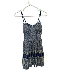 Band of Gypsies Women's Blue Floral Strapless Knee Length Dress Size Small